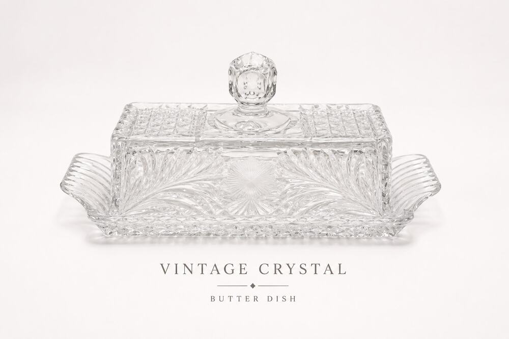 Federal Glass Windsor Style Pressed Glass Butter Dish with Lid Clear Glass
